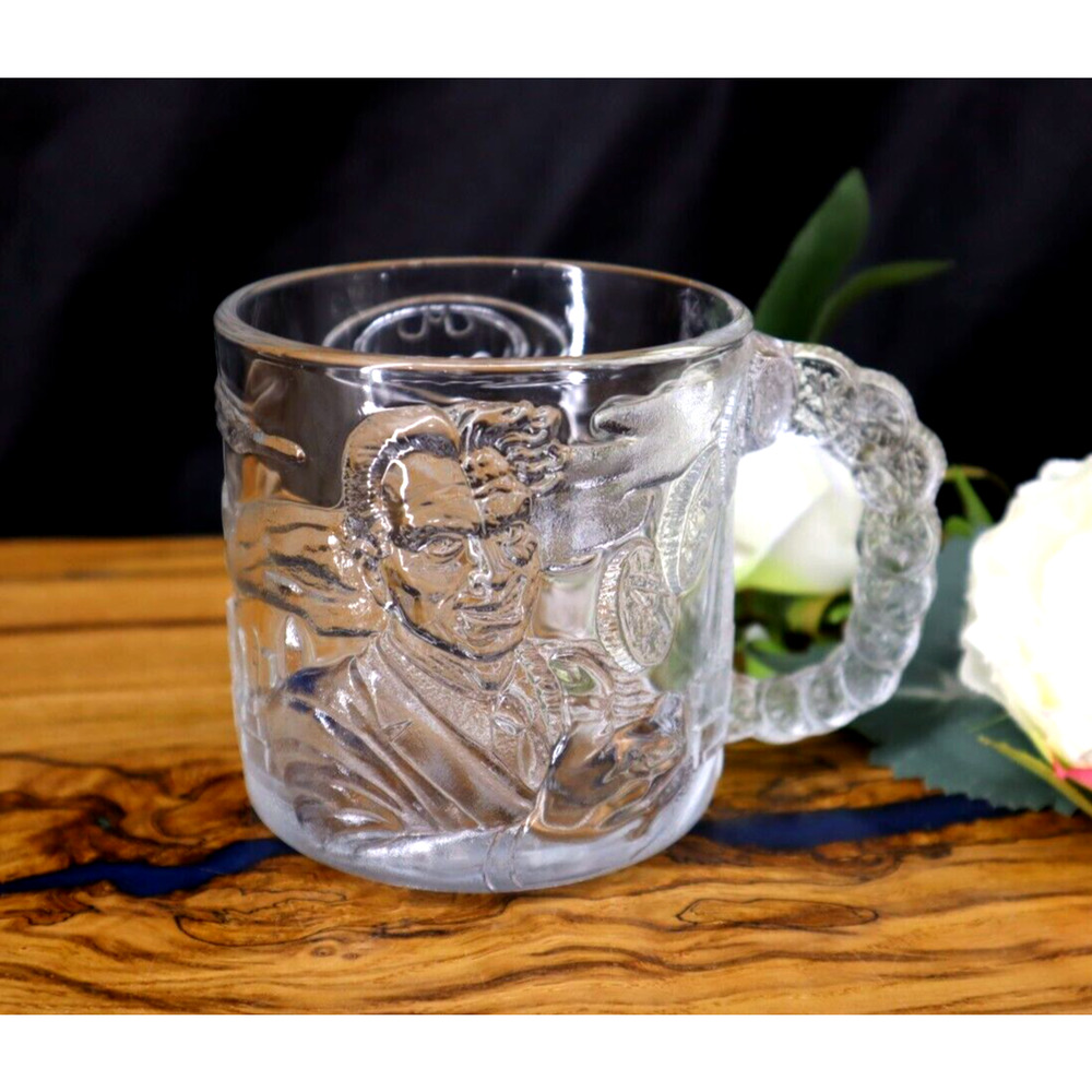 Vintage 1995 McDonald 3D "Two Face" Glass Mug Cup Batman Forever Movie DC Comics